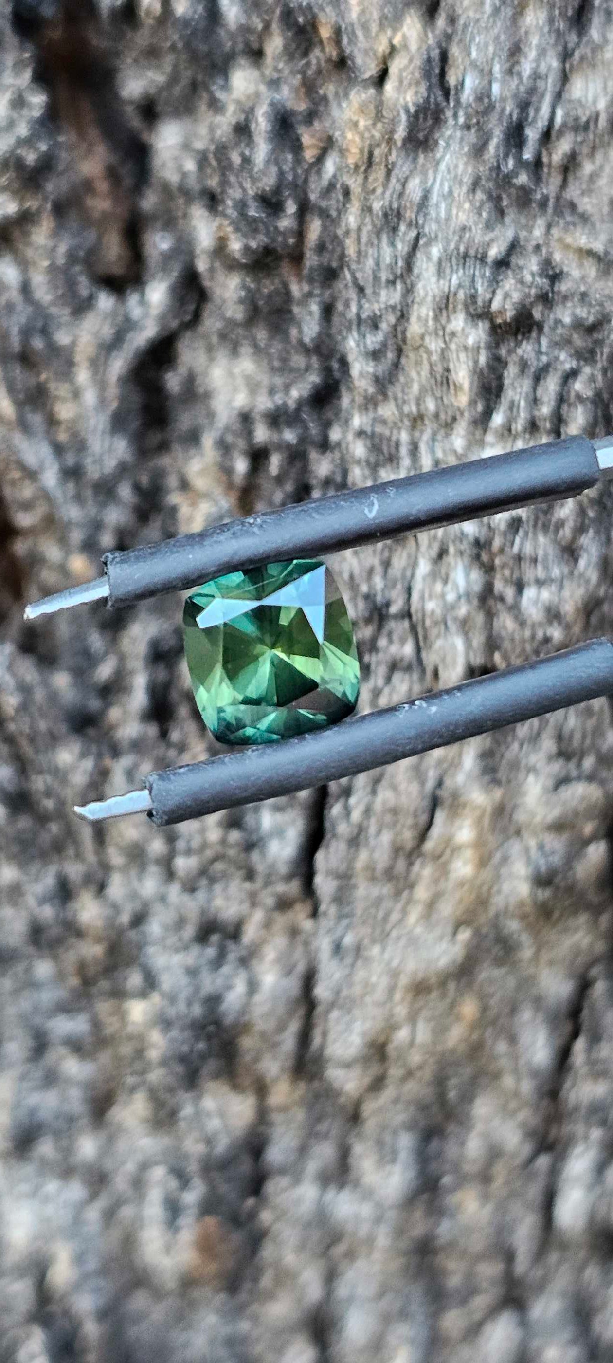 1.62ct modified square green sapphire - Evolution Gemstones