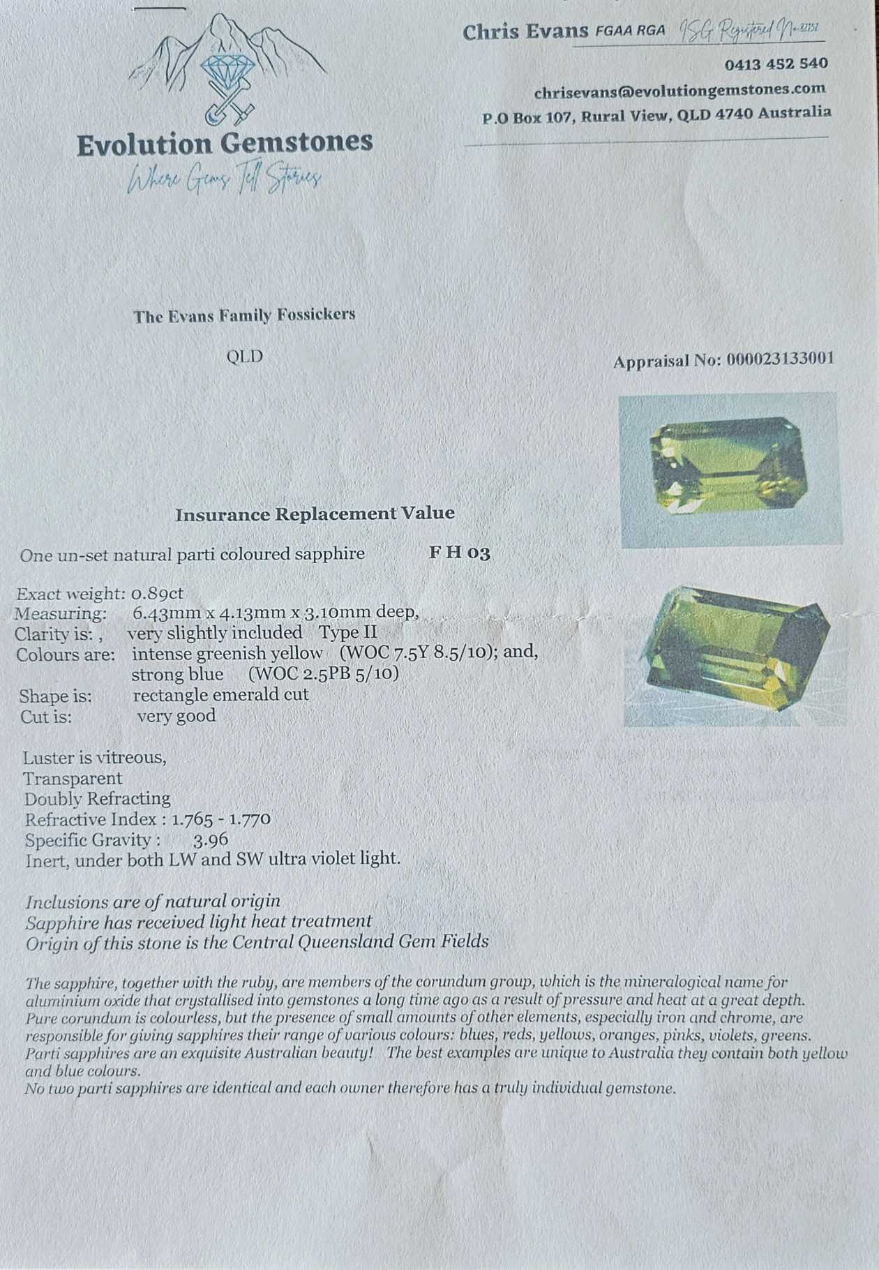 0.89ct rectangle emerald cut yellow parti sapphire - Evolution Gemstones