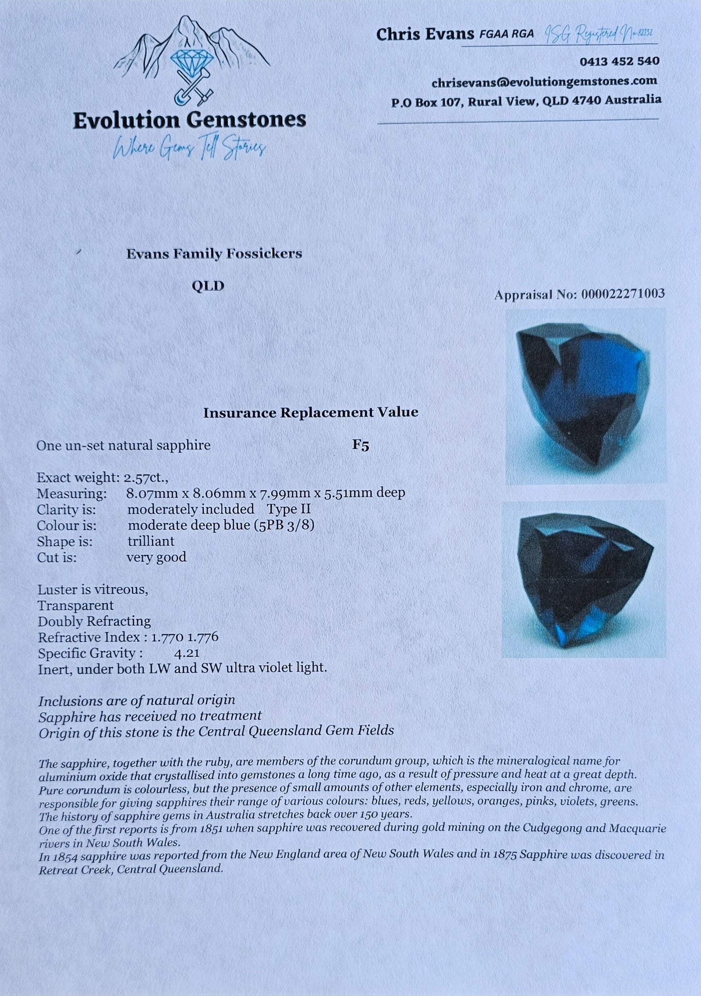 Intensely deep blue sapphire - Evolution Gemstones