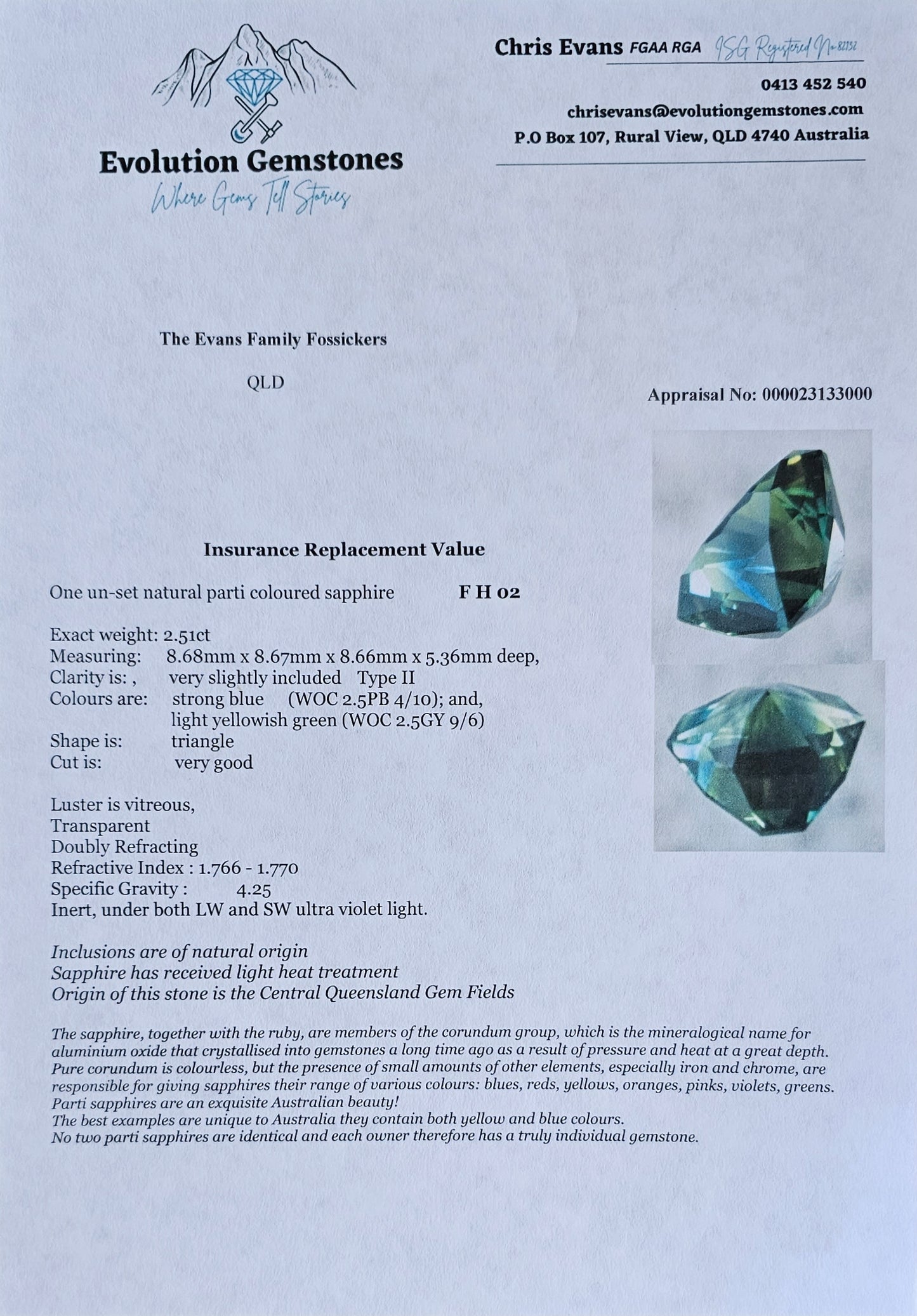 Australian Triangle Cut Parti Sapphire - Evolution Gemstones