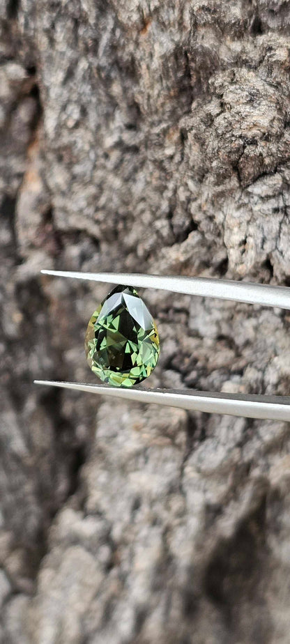 4.1ct forest green pear cut sapphire - Evolution Gemstones